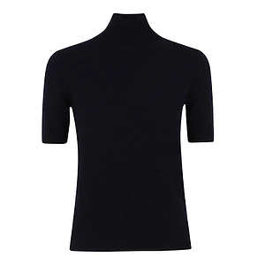 Allude Short-Sleeve Mock-Neck Knitted Top