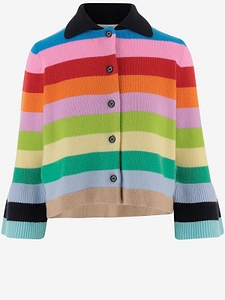 Allude Striped Cropped Knitted Cardigan