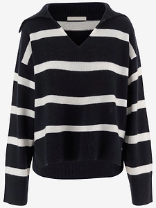 Allude Striped V-Neck Sweater