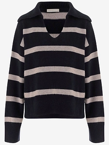Allude Striped V-Neck Collar Knitted Sweater