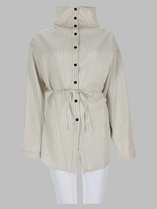 Alysi Striped Belted High-Neck Top
