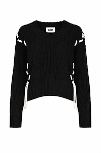 Alpha Studio Lace-Up Cable Knit Sweater