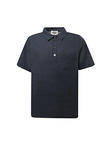 Alpha Studio Linen Spread-Collar Polo Shirt