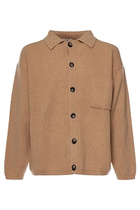 Amaranto Ribbed Shirt-Collar Knitted Jacket