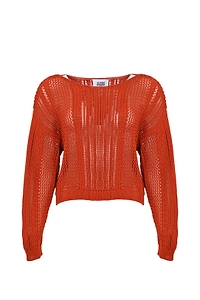 Alpha Studio Open-Knit Cropped Knitted Sweater