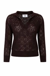 Alpha Studio Open-Knit Polo Sweater