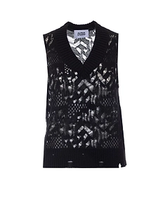 Alpha Studio Open Knit V-Neck Knitted Top
