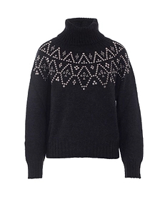 Alpha Studio Studded High-Neck Knitted Sweater