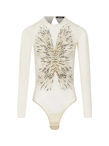 Amen Embellished Long-Sleeved Cut-Out Bodysuit