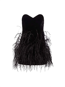 Amen Sleeveless Feather Detailed Velvet Mini Dress