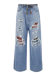 Amiri Distressed Bow-Waist Wide-Leg Distressed Jeans