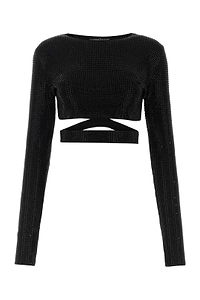 Andrea Adamo Cut Out Detailed Embellished Cropped Top