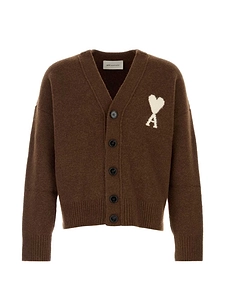 Ami Ami De Coeur Logo Intarsia V-Neck Cardigan