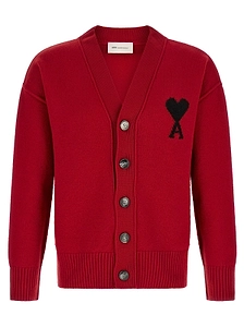 Ami Ami De Coeur Logo Intarsia-Knit Cardigan
