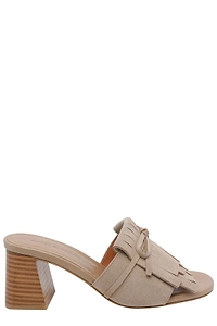 Angel Alarcon Fringed Bow Block Heel Mules