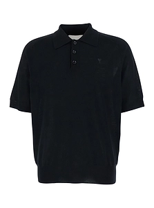 Ami Logo Embroidered Ribbed Hem Polo Shirt