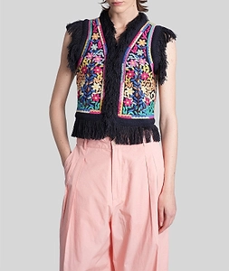 Antik Batik Rainbow Fringed Embroidered Gilet