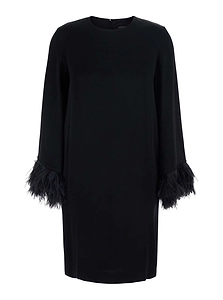 Antonelli Violetta Feather-Trim Long-Sleeve Dress