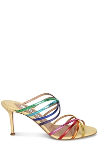 Aquazzura Tell Me Metallic Strappy Slip-On Sandals