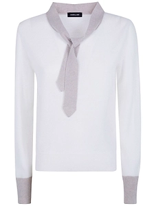 Anneclaire Contrast Tie-Neck Sweater