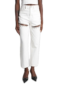 Area Embellished Slit Mid-Rise Jeans