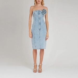 Area Strapless Dress With Floral Detail