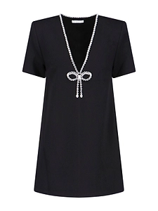 Area Bow Embellished V-Neck Mini Dress