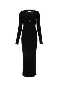 Area V-Neck Fine-Ribbed Maxi Dress