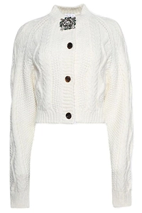 Area Embellished Brooch Cropped Cardigan