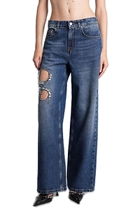 Area Embellished Distressed Jeans