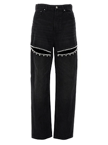 Area Embellished Slit Mid-Rise Jeans