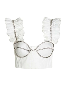 Area Embellished Sleeveless Cropped Top