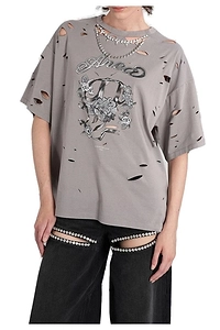 Area Embellished Distressed T-Shirt