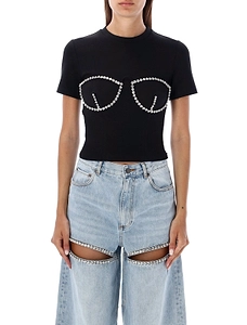 Area Embellished Short-Sleeved Bustier Style Top