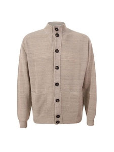 Arrows Buttoned Stand-Collar Knitted Sweater