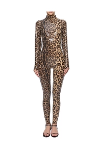 Atu Body Couture High Neck Sequin Leopard-Print Jumpsuit