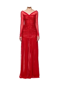 Atu Body Couture Sequin Embellished Ruched Tulle Gown