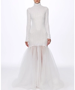 Atu Body Couture Turtleneck Sequin Gown Dress