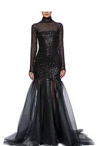 Atu Body Couture Turtleneck Sequin Gown Dress