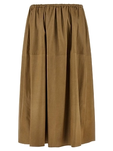 Auralee Elastic-Waist Leather Midi Skirt
