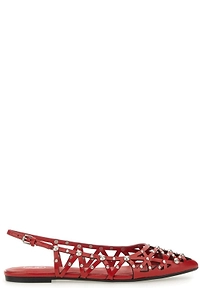 Ash Pointed-Toe Slingback Studded Flat Shoes