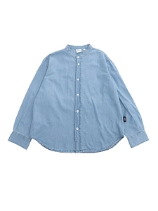 Aspesi Kids Band-Collar Curved Hem Denim Shirt
