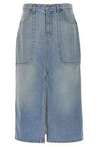 B Sides Logo-Patch Denim Midi Skirt
