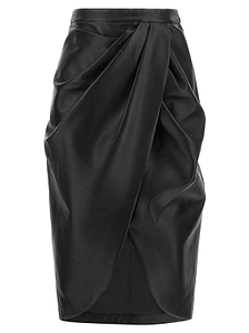 Balmain Draped Leather Midi Skirt