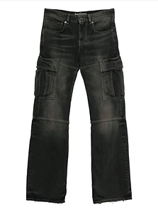 Whiskering-Effect Cargo Jeans