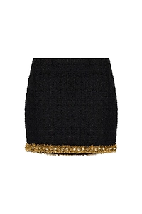 Balmain Beaded Hem Tweed Mini Skirt