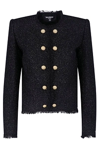 Balmain Frayed Hem Button Detailed Jacket