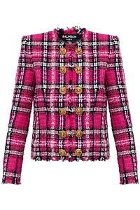 Balmain Glitter Plaid Tweed Cropped Jacket