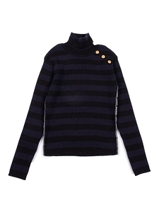 Balmain Kids Button-Detailed Striped Turtleneck Jumper
