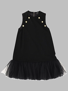 Balmain Kids Buttoned Tulle-Hem Dress